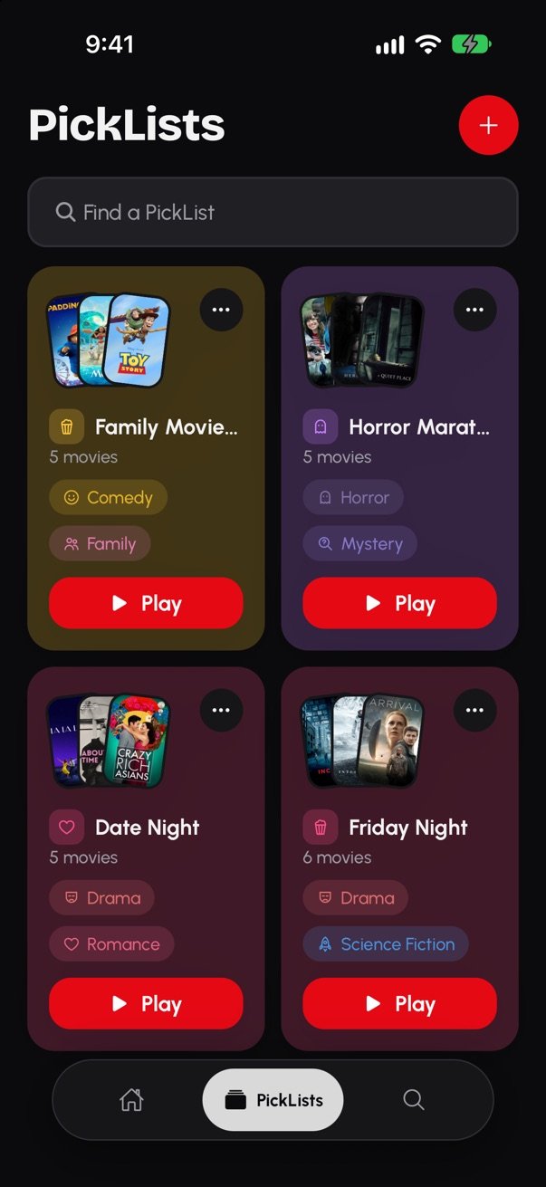 PickLists screen with four lists