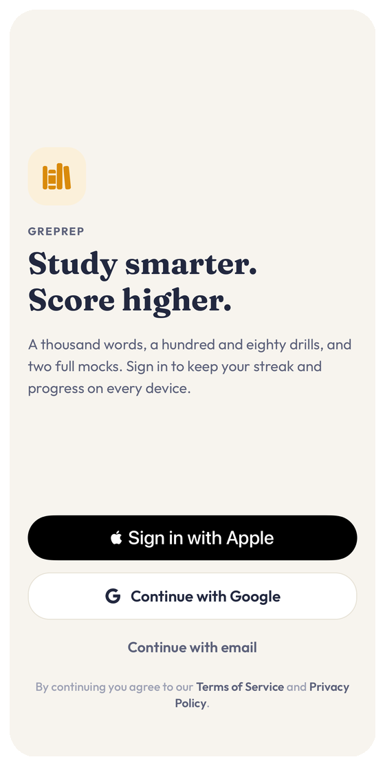 GREPrep sign-in screen