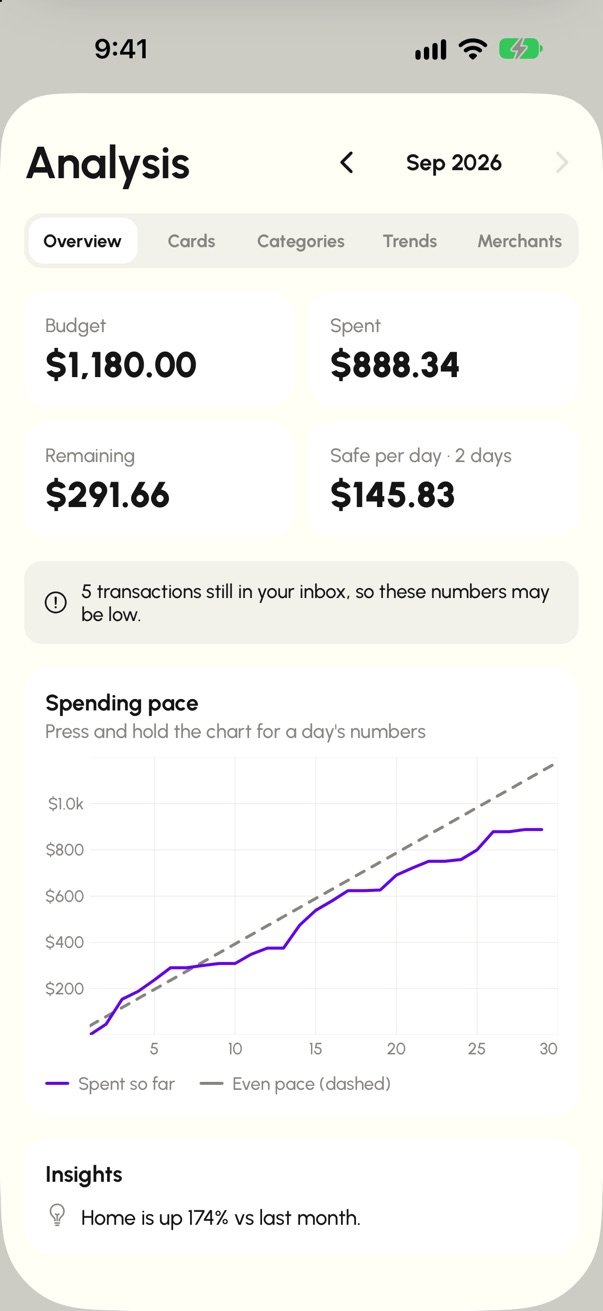 Analysis overview with the spending pace chart